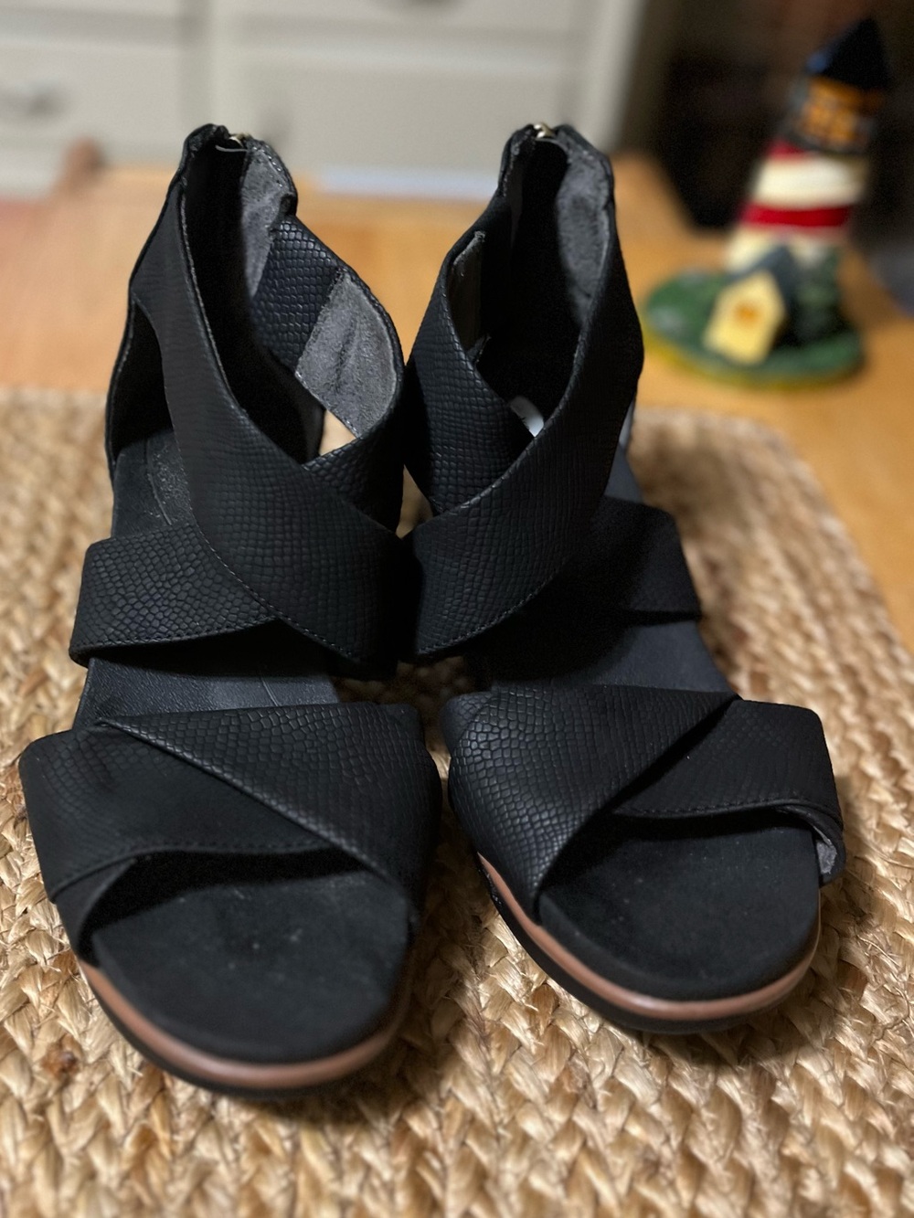Dr. Scholl's Black Crisscross Wedge Sandals